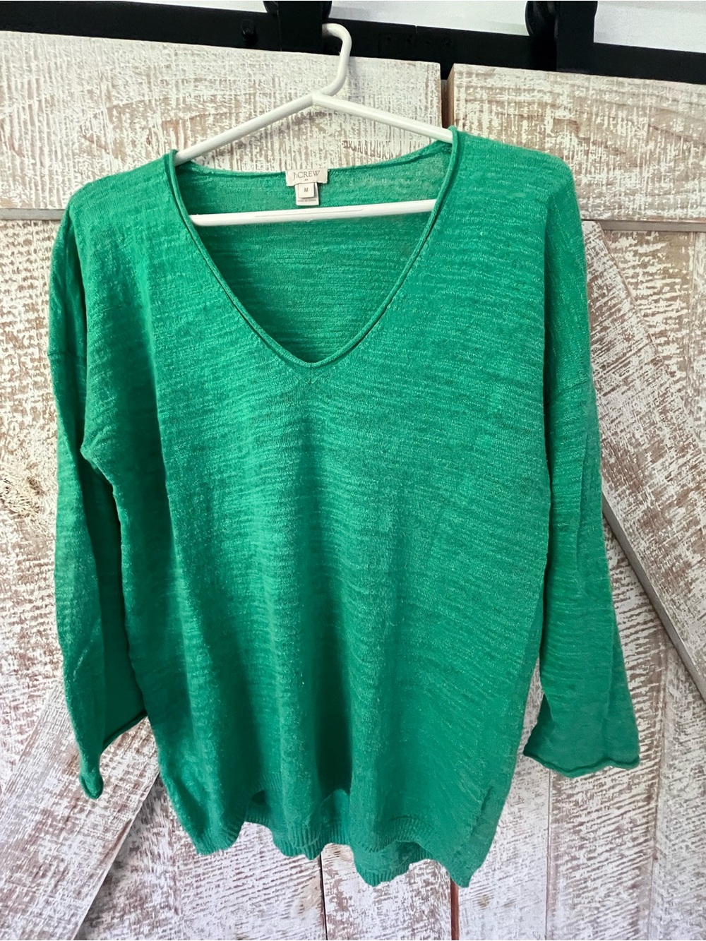 J. Crew Women’s Linen Blend Green V-Neck Sweater Size Medium